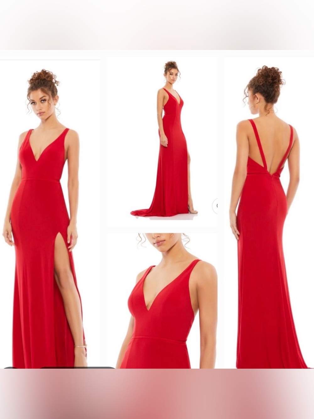NWT MAC DUGGAL 25846 Red Sleeveless Plunge Neck High Slit Gown Women's Sz 2